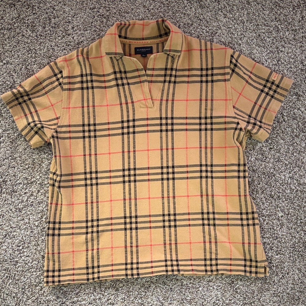 Burberry Tan and Black Checkered Polo
